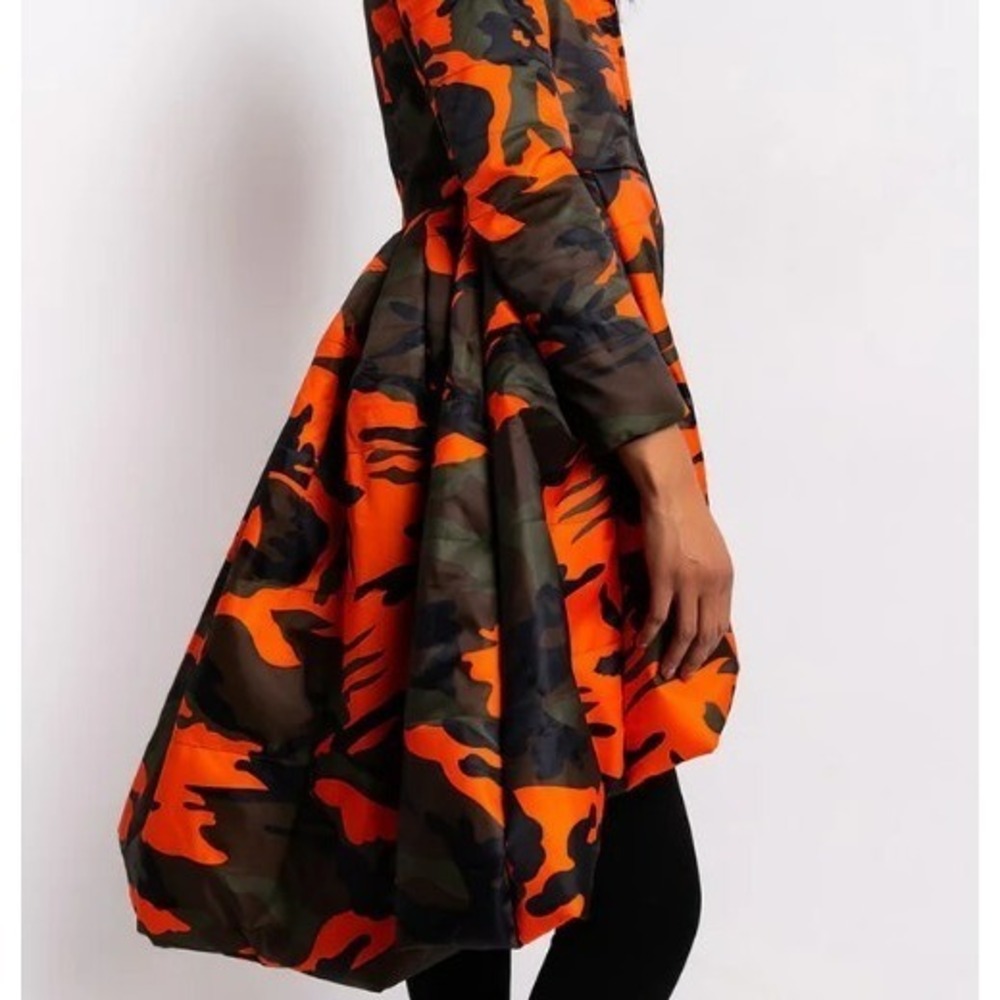AZALEA WANG Midtown Peplum Puffer Trench Women's Size 1X Camo Orange Black - Picture 5 of 13